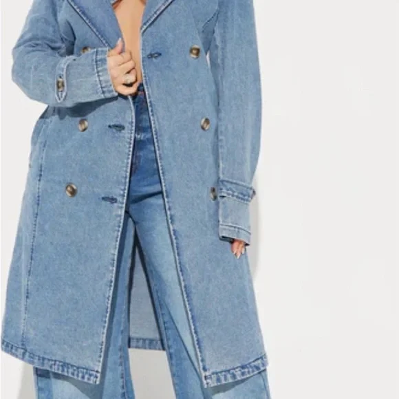 Fashion Nova Medium Blue Denim Trench - Picture 3 of 6